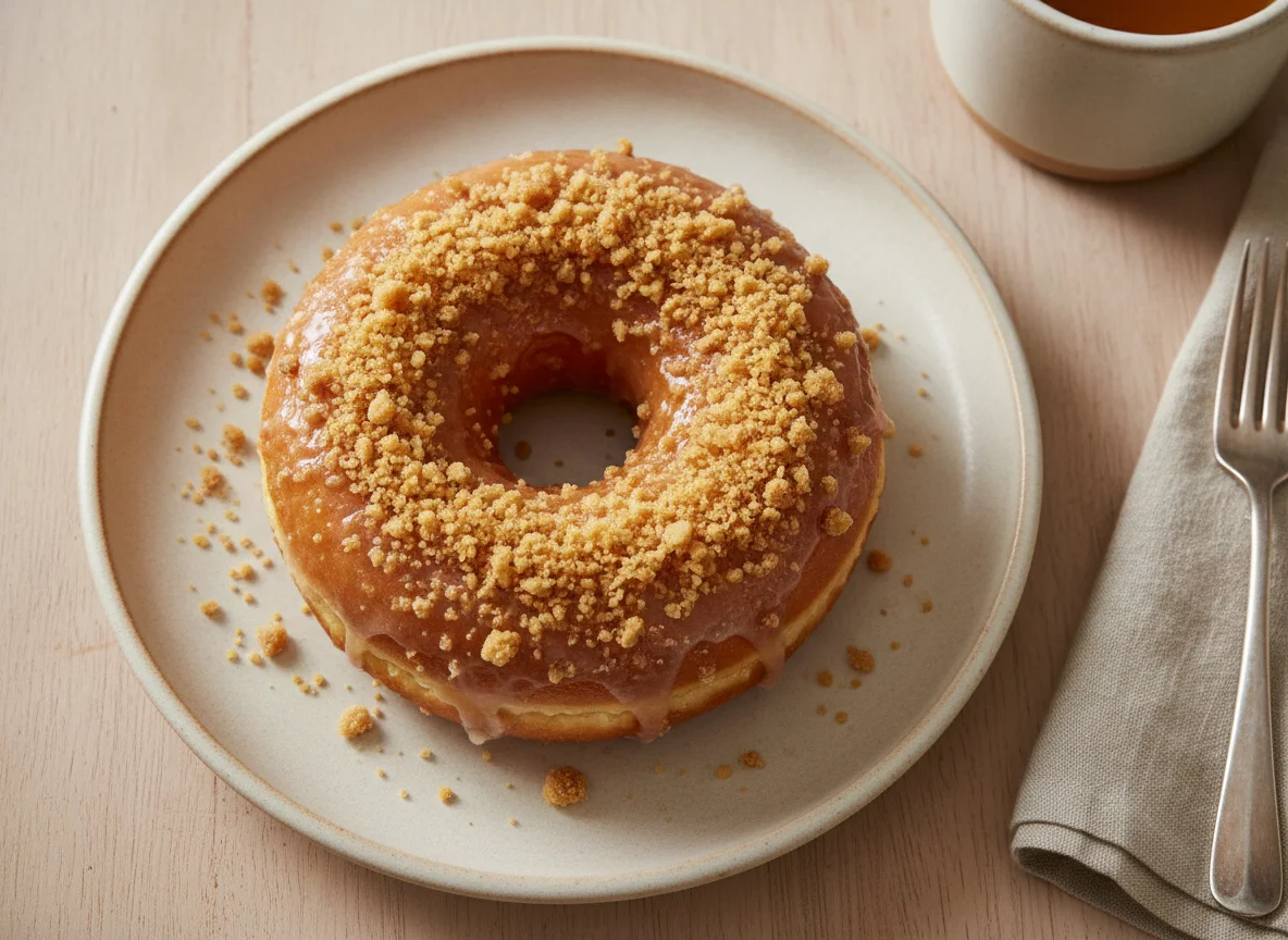 Glazed donut with crumble topping photo