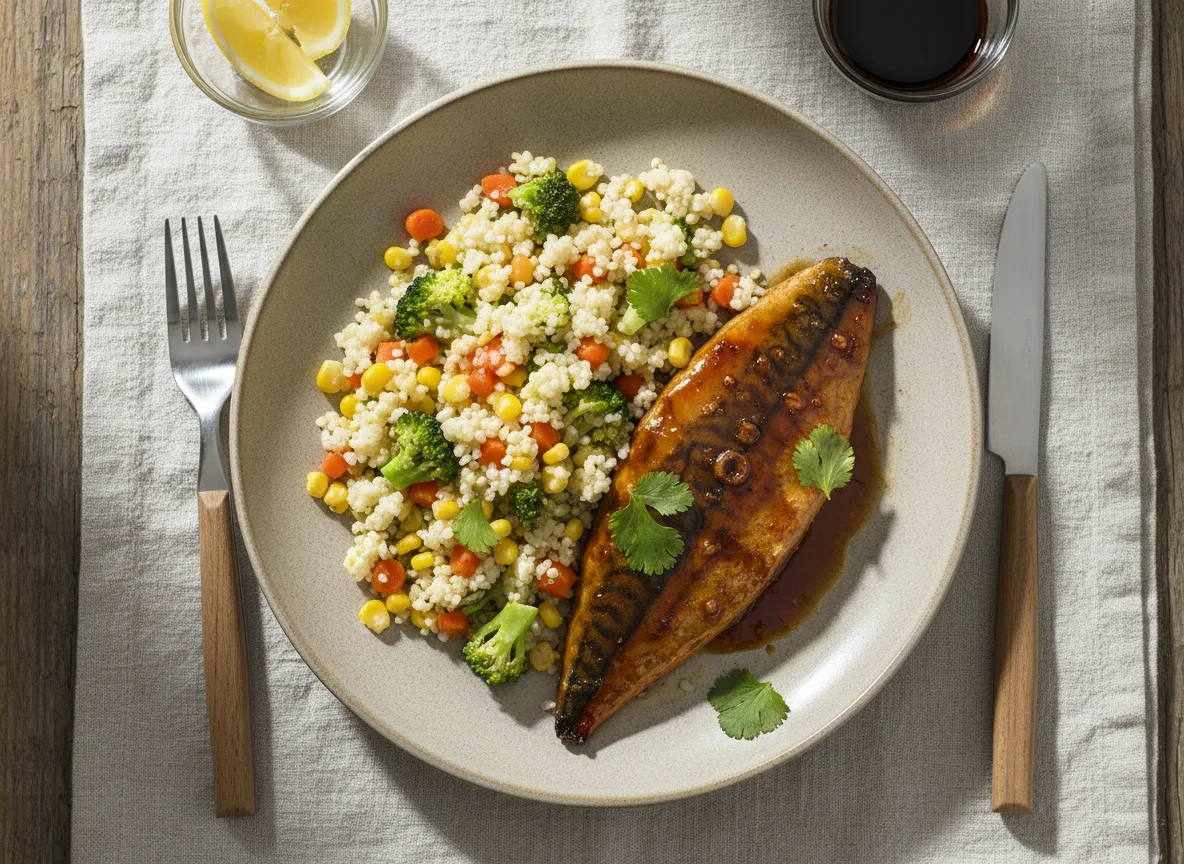 Glazed Fish with Vegetable Rice photo