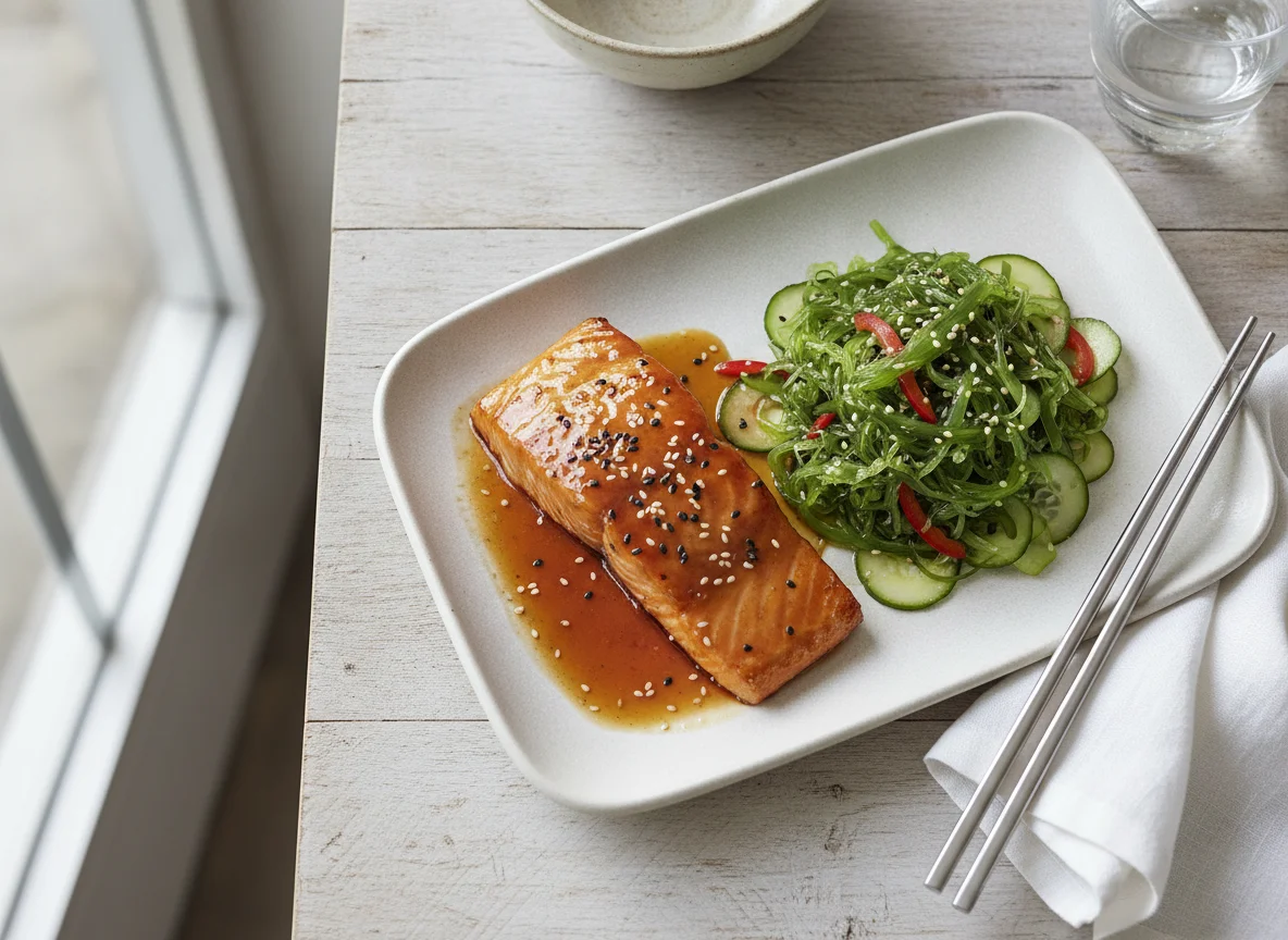 Glazed Salmon with Seaweed Salad photo
