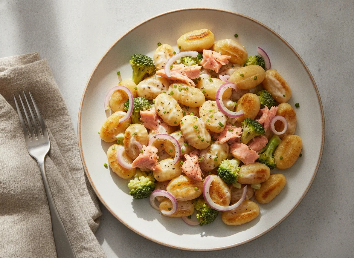 Gnocchi with Salmon and Broccoli in Cream Sauce photo