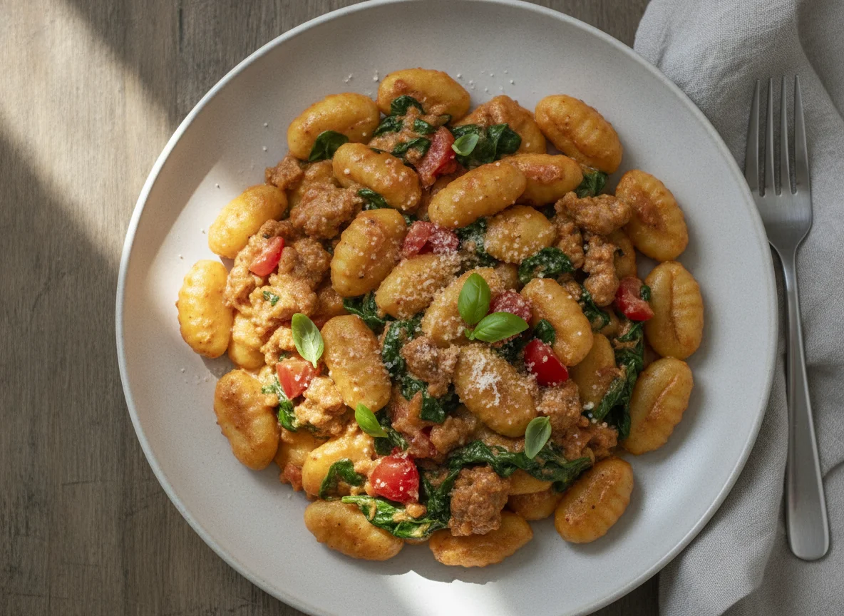 Gnocchi with Sausage, Spinach, and Tomato Cream Sauce photo
