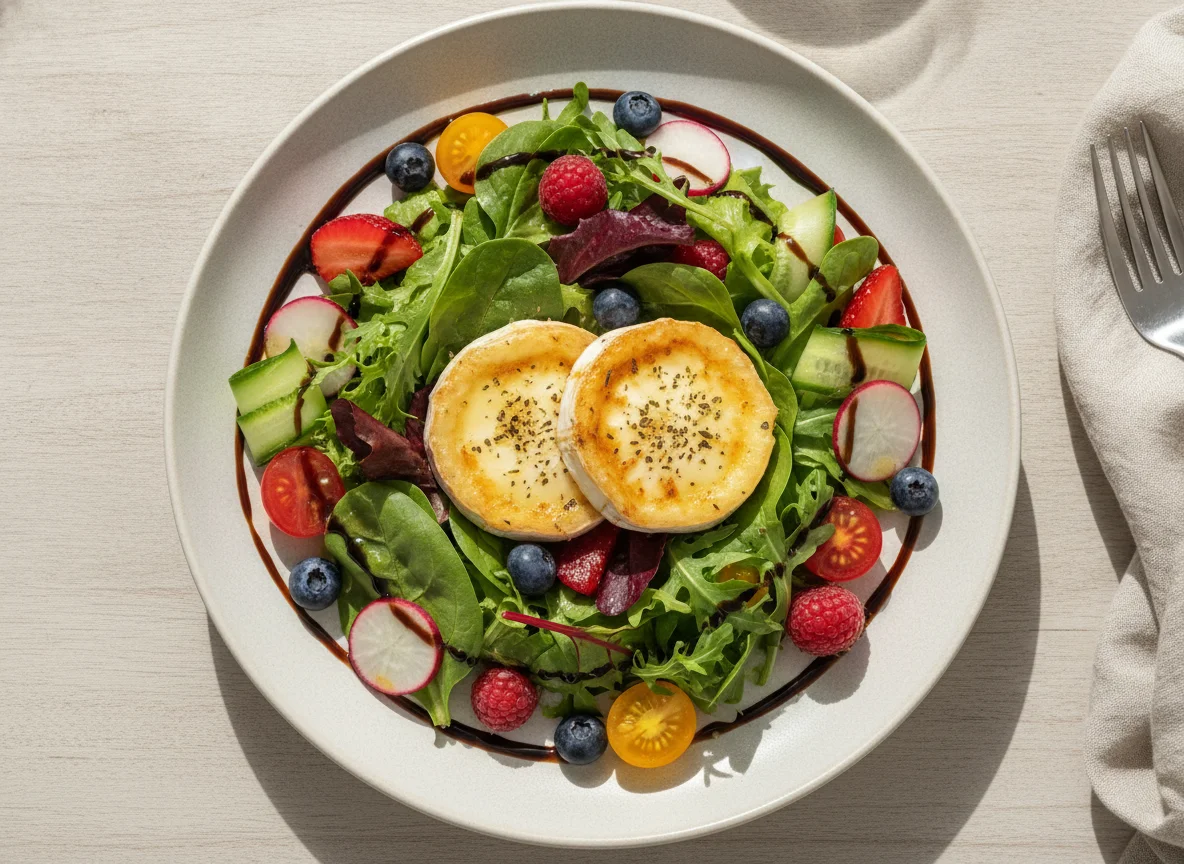 Goat Cheese Salad with Mixed Berries and Balsamic Glaze photo