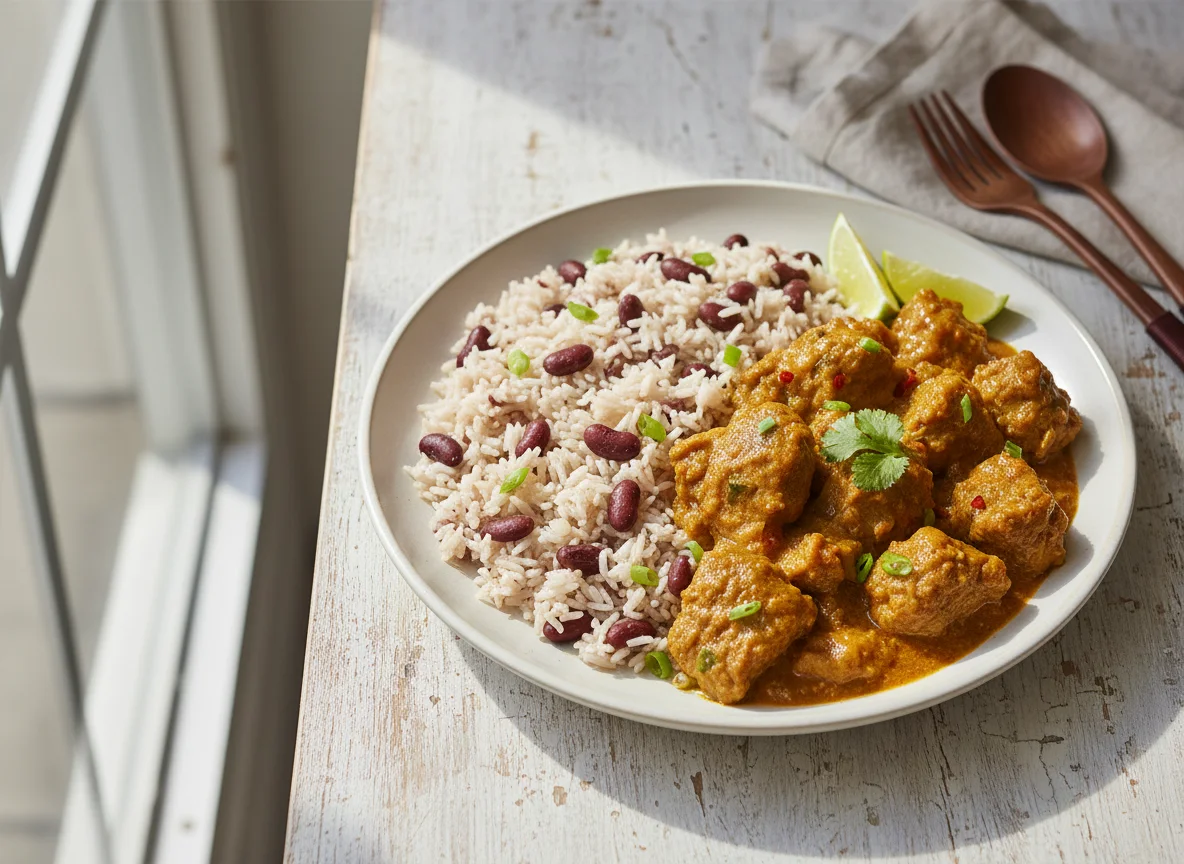 Goat Curry with Rice and Peas photo
