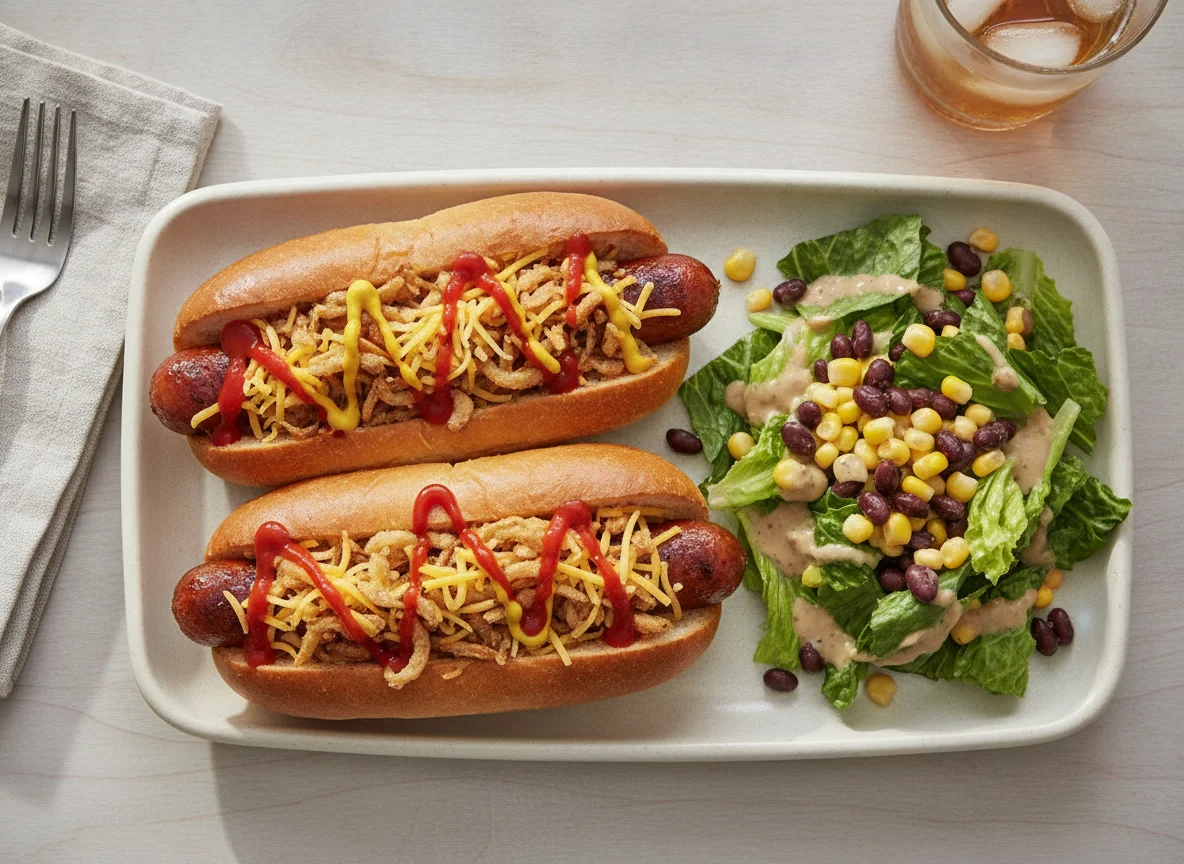 Gourmet Hot Dogs with Side Salad photo