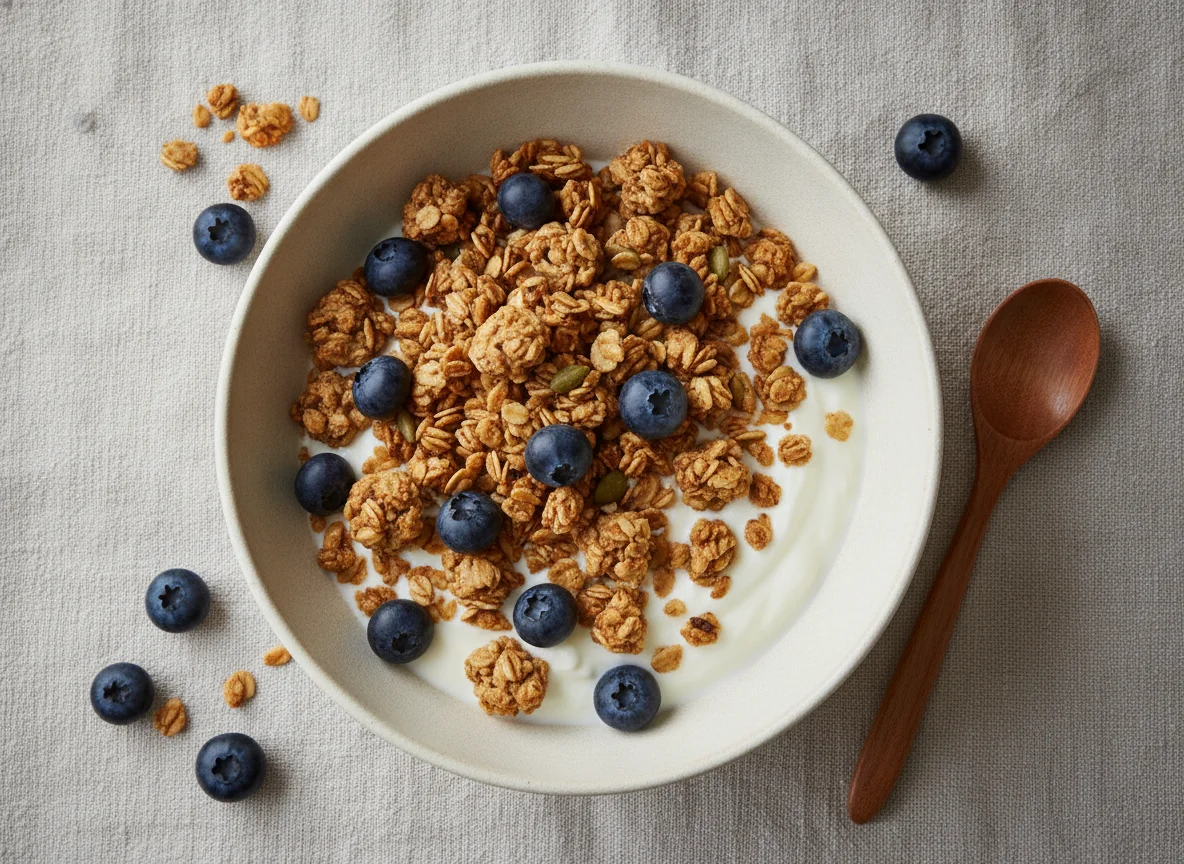 Granola and blueberry bowl photo