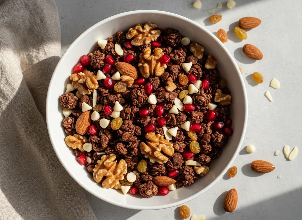 Granola bowl with fruits and nuts photo