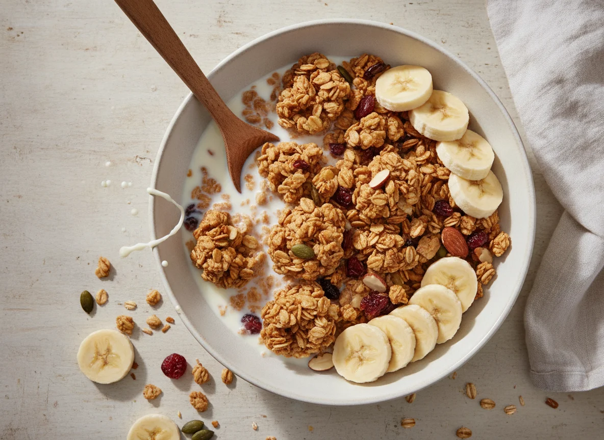 Granola with Banana and Milk photo