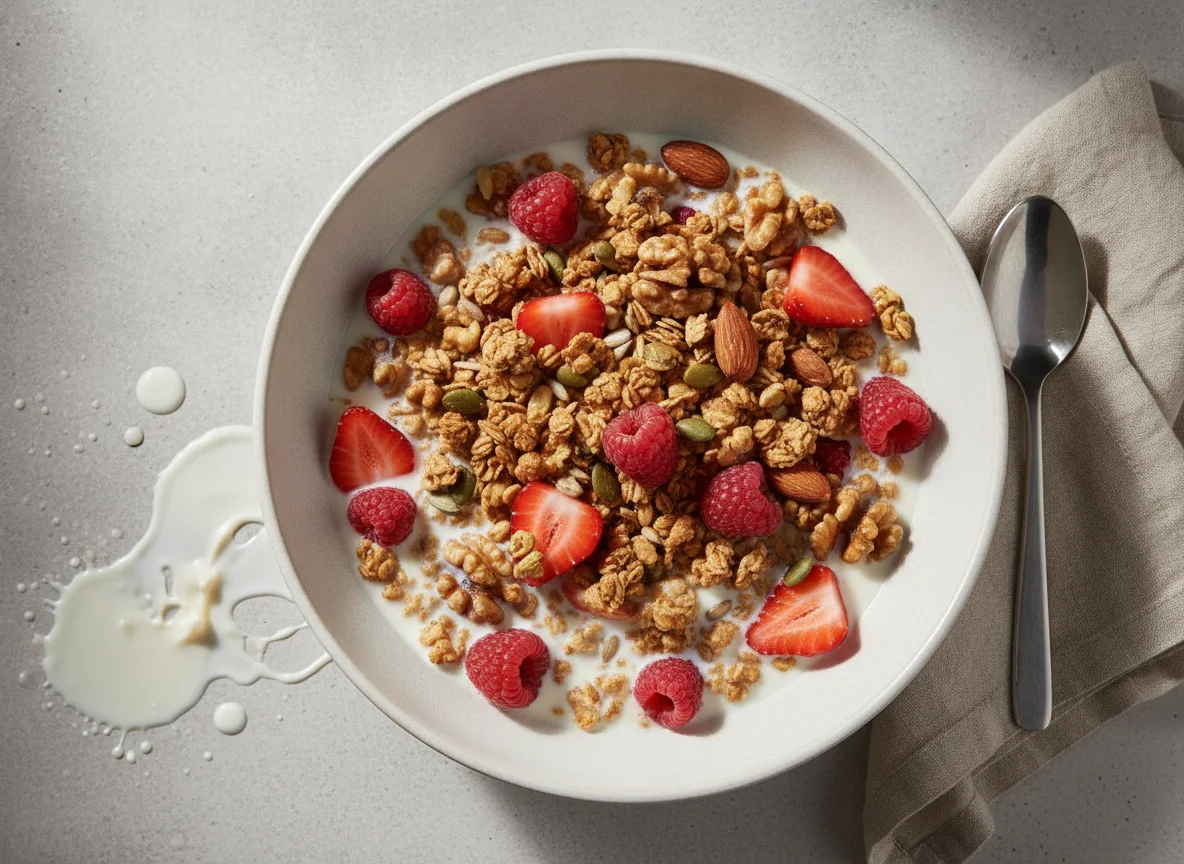 Granola with Berries and Milk photo