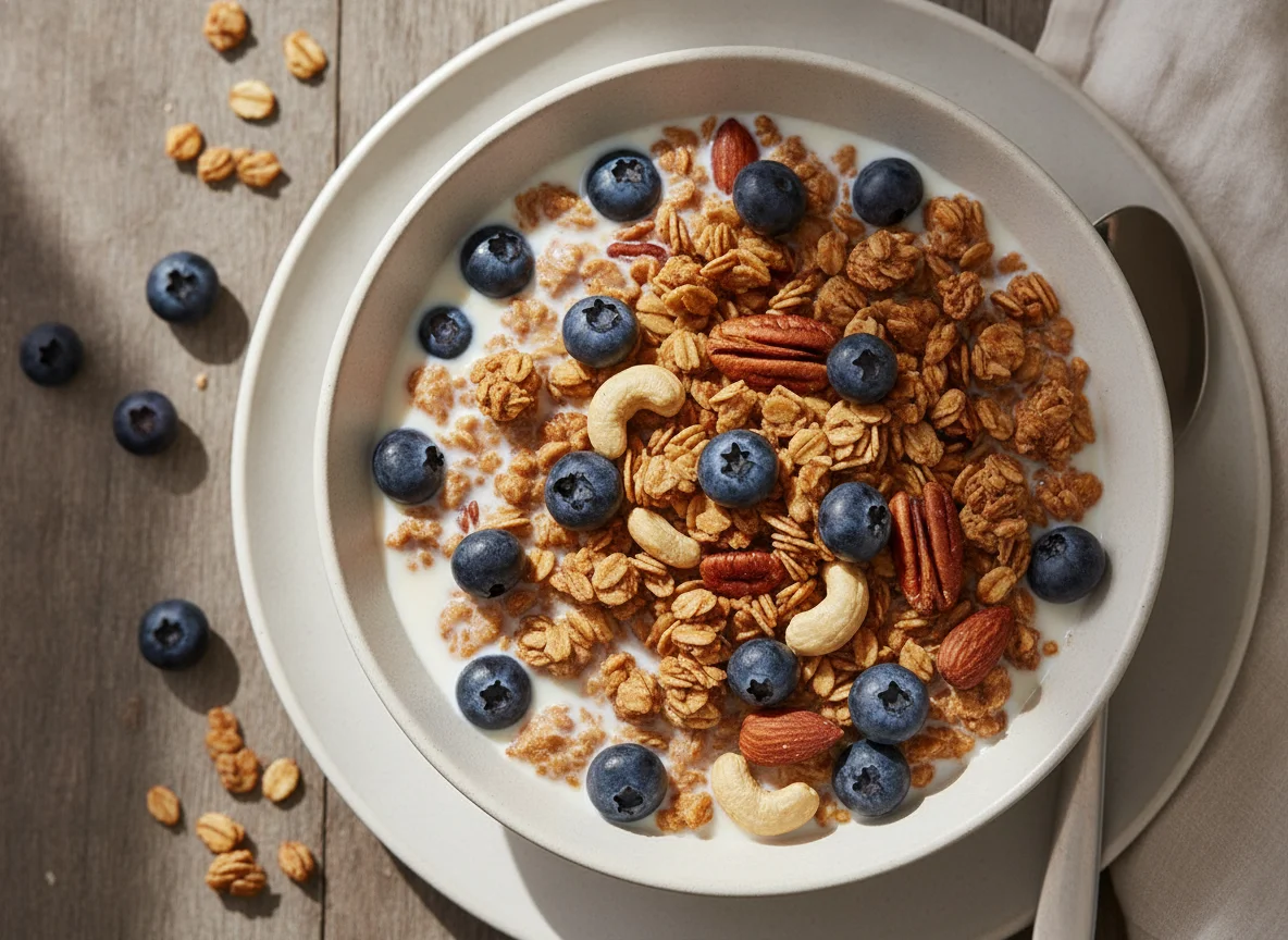 Granola with Blueberries and Milk photo