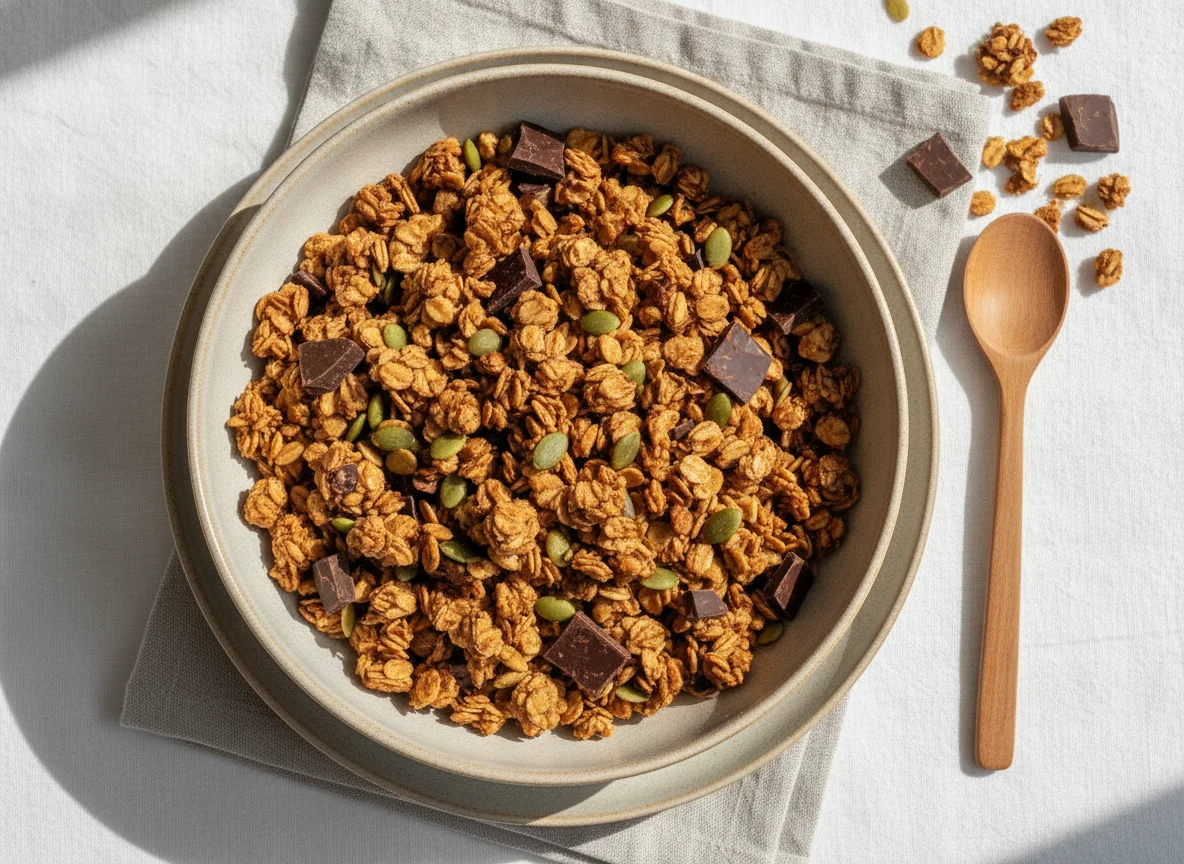 Granola with chocolate and pumpkin seeds photo