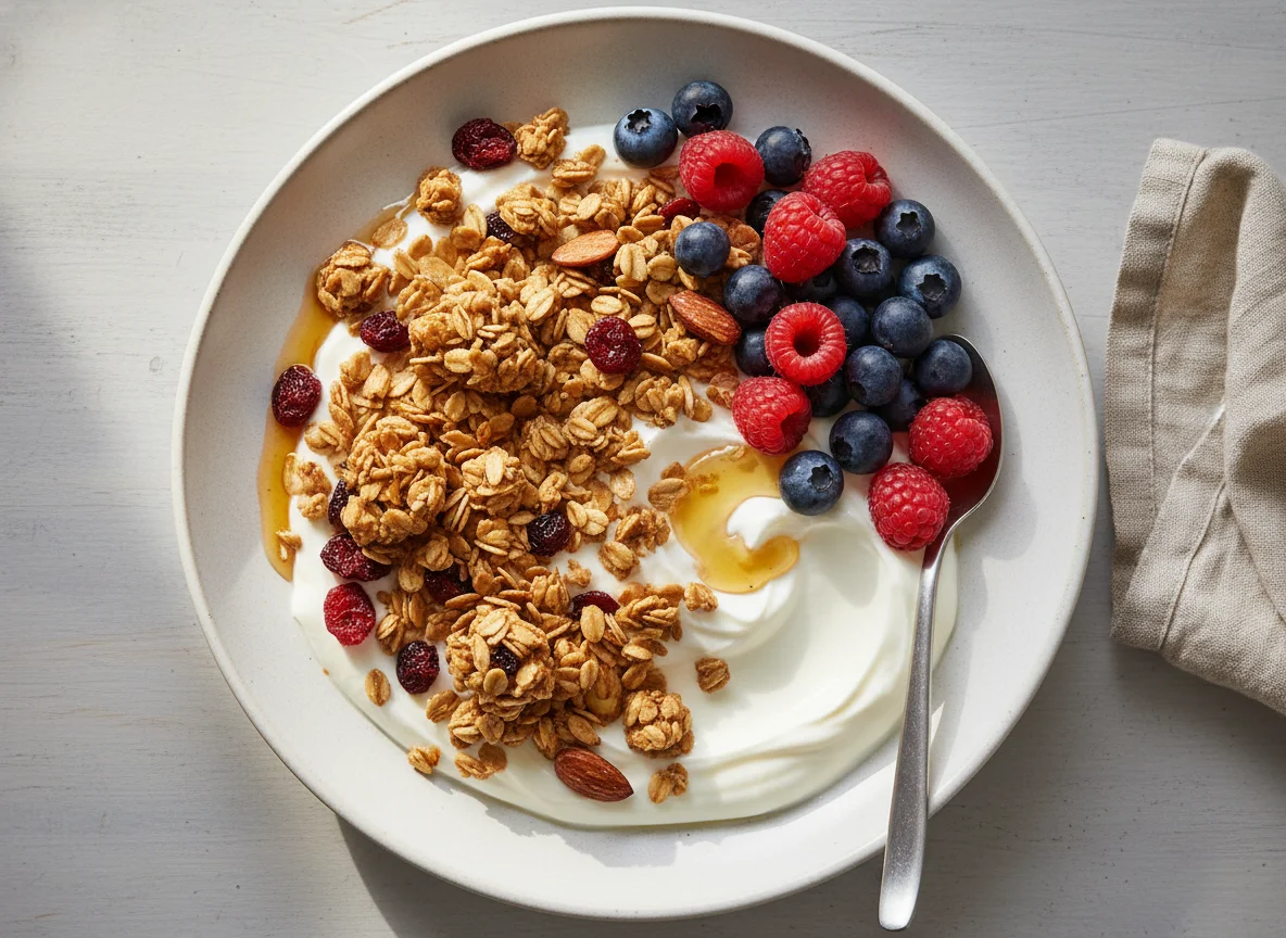Granola with Greek Yogurt and Berries photo
