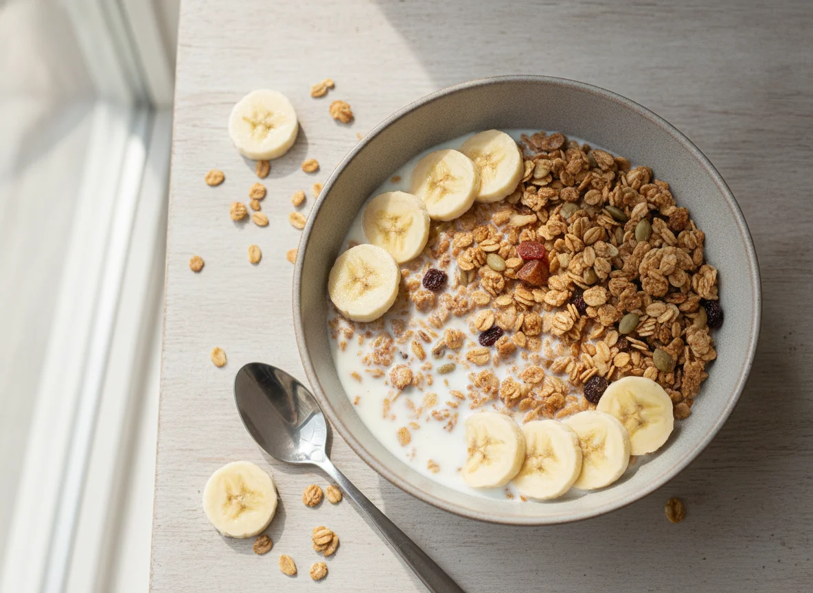Granola with Milk and Banana photo