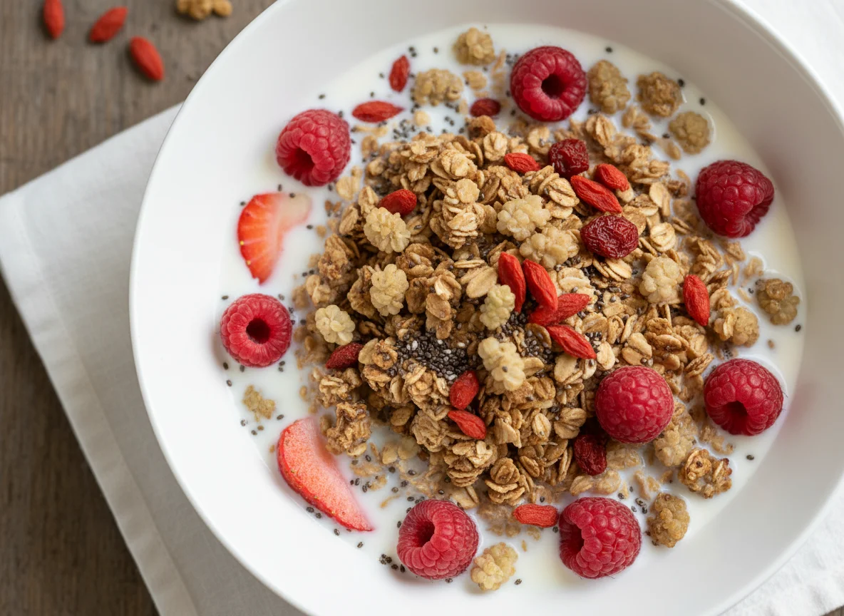 Granola with Milk and Berries photo