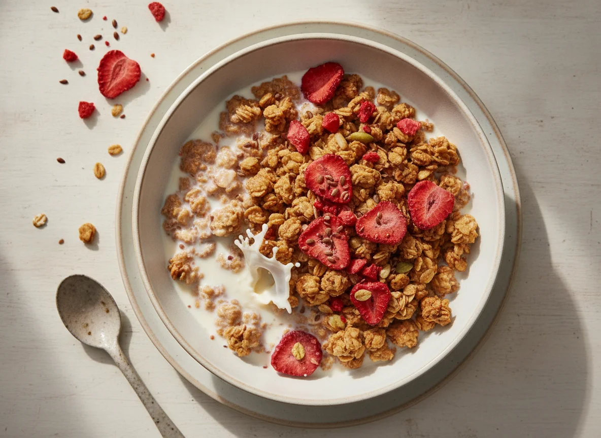 Granola with Milk and Fruit photo