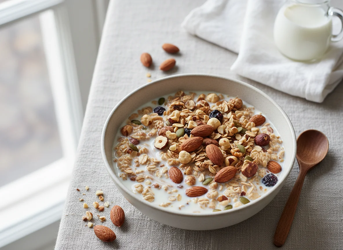 Granola with Milk and Nuts photo