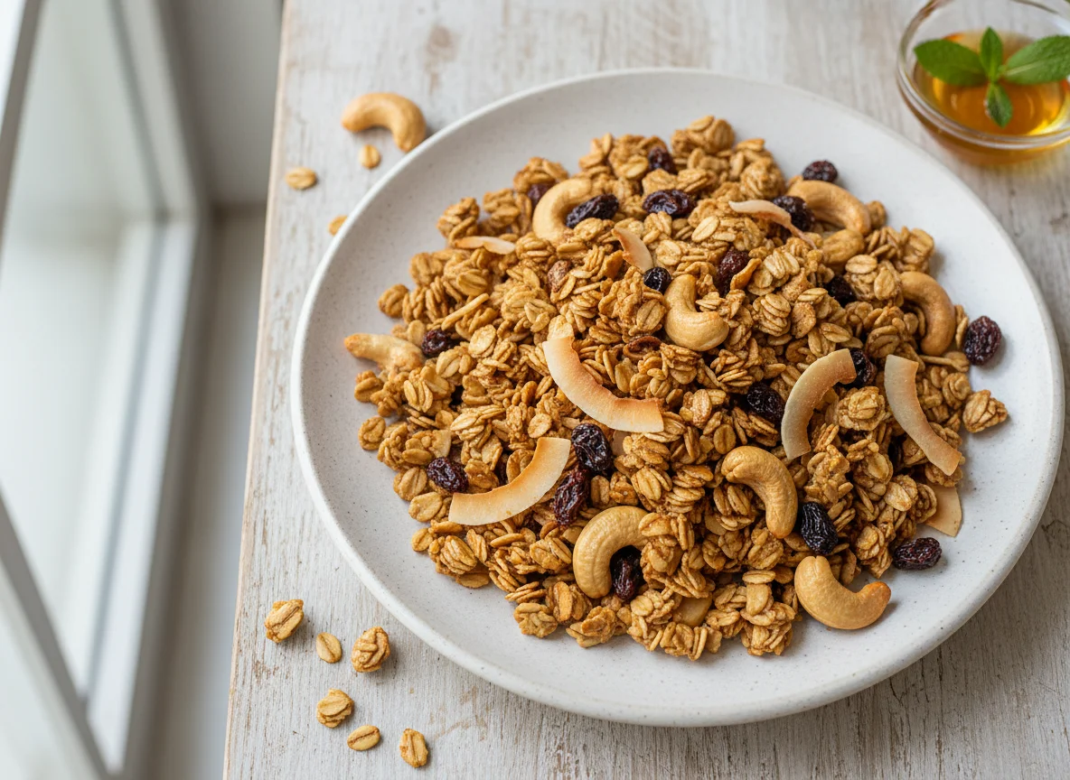 Granola with Nuts, Coconut, and Raisins photo