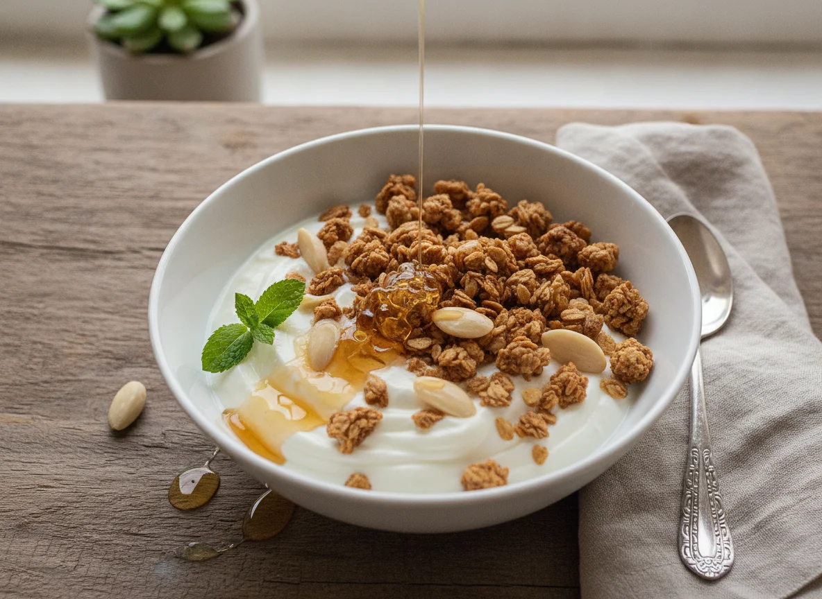 Granola with Yogurt and Almonds photo