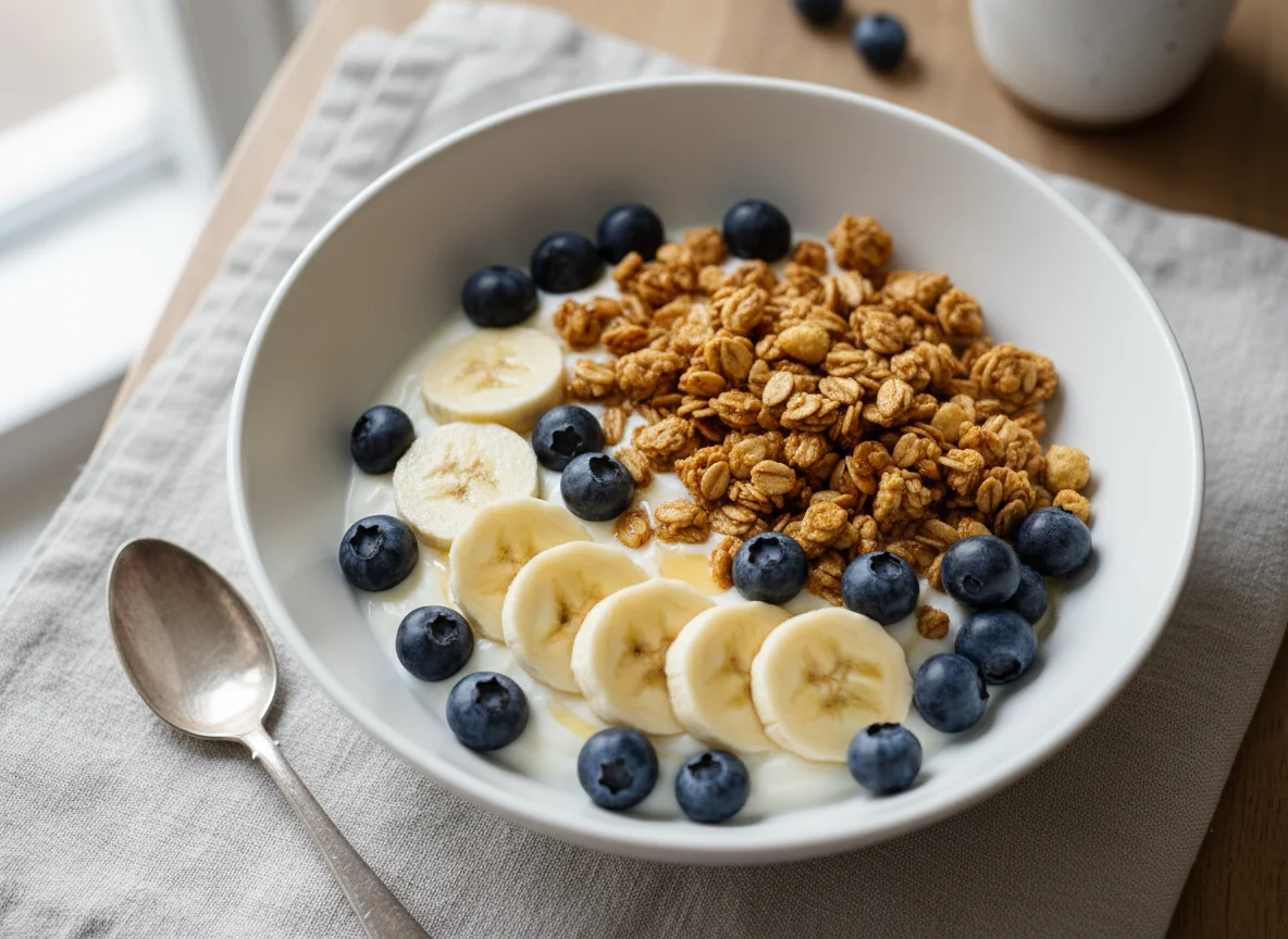 Granola with Yogurt, Blueberries, and Banana photo