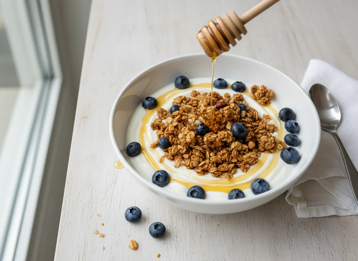 Granola with Yogurt, Blueberries and Honey photo