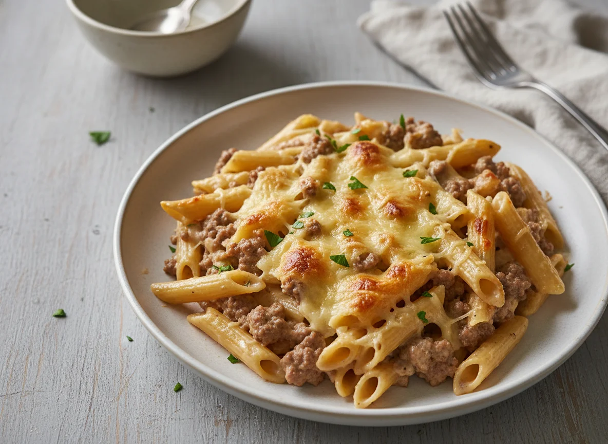 Gratin de Pâtes à la Viande Hachée et Crème photo