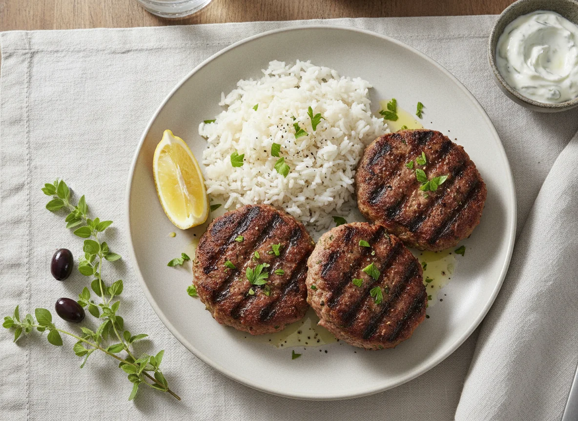Greek Biftekia with Rice photo