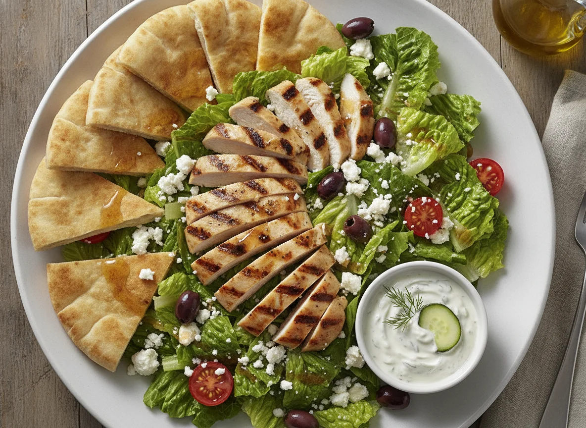 Greek Chicken Salad with Pita and Tzatziki photo