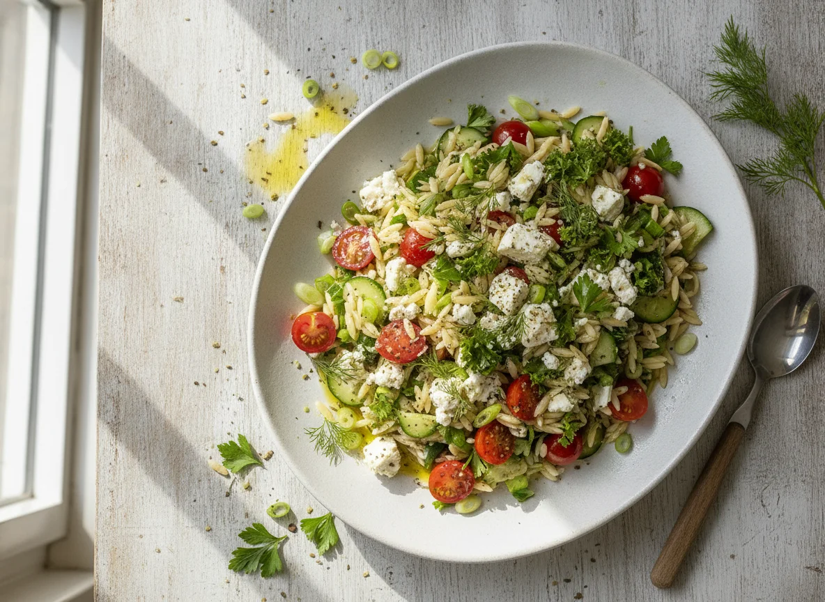 Greek Orzo Salad with Vegetables and Herbs photo