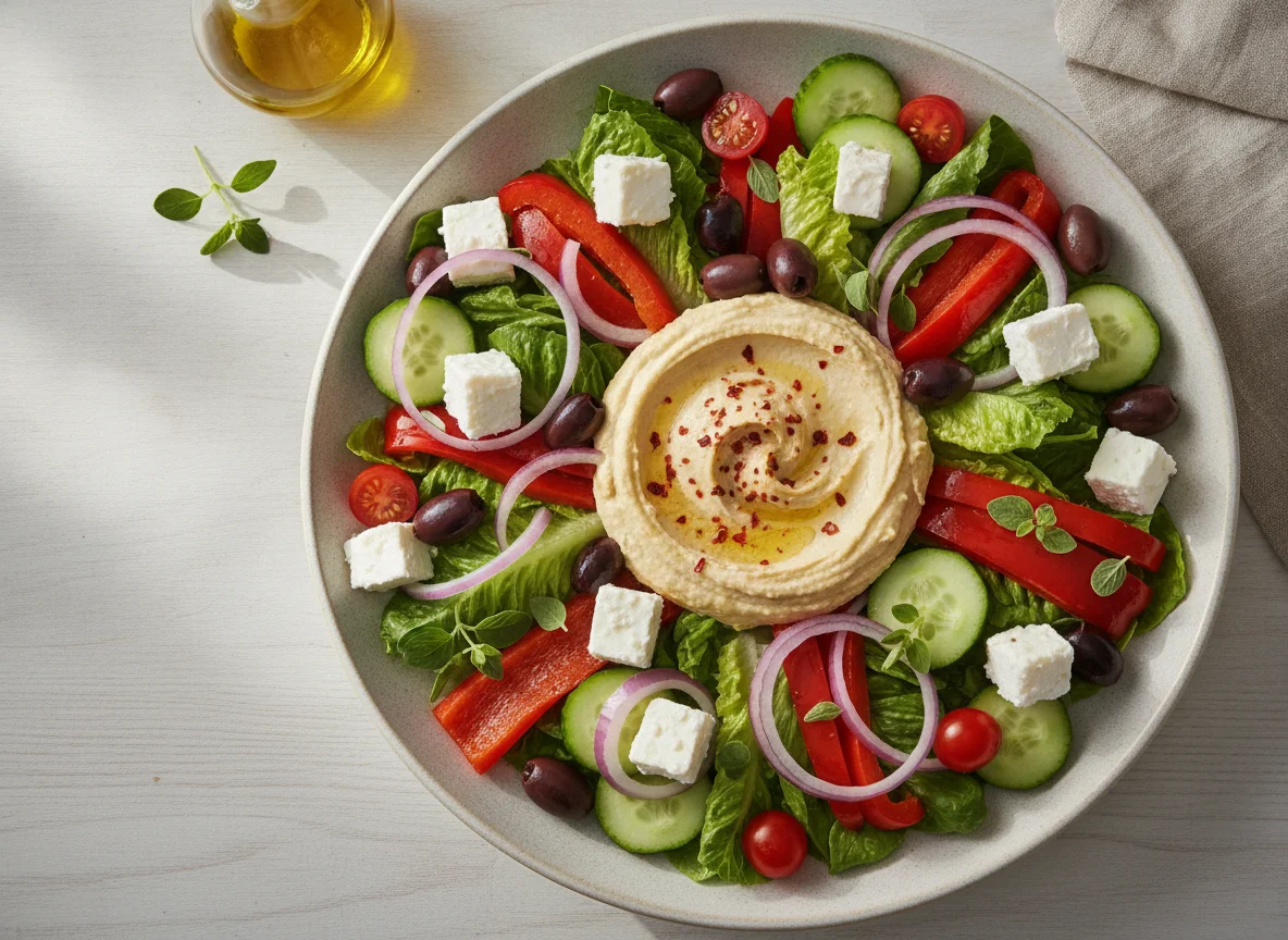 Greek Salad with Hummus photo