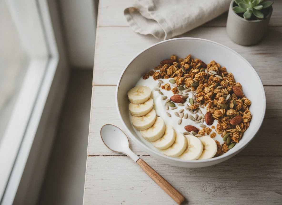 Greek Yogurt with Granola and Banana photo