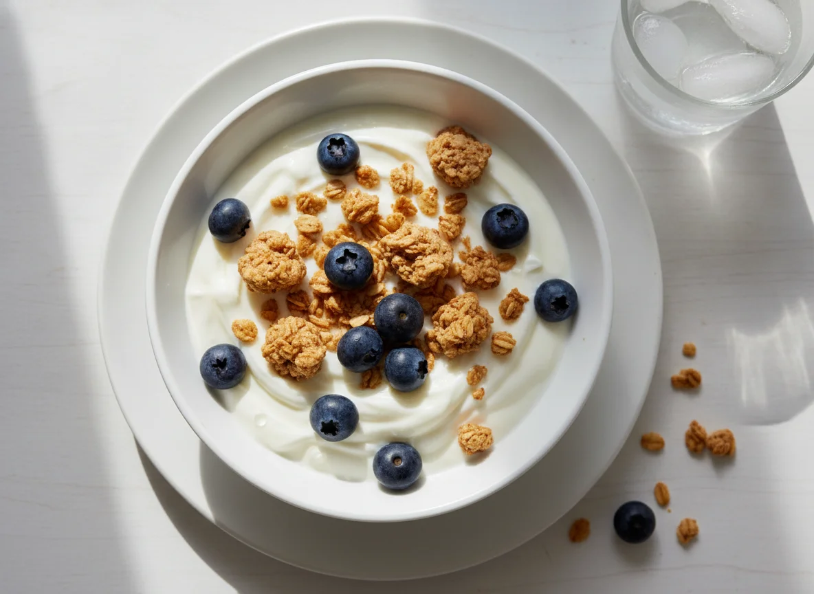 Greek Yogurt with Granola and Blueberries photo