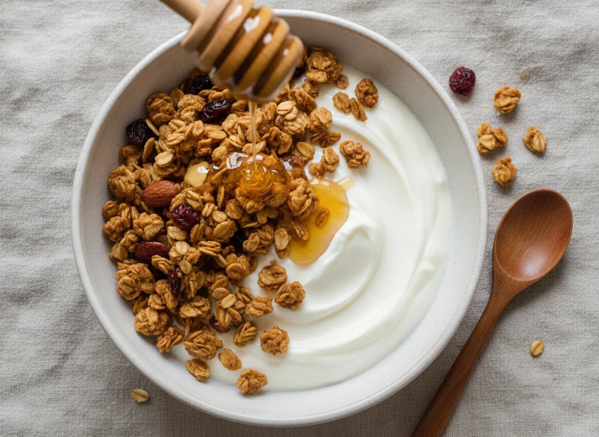 Greek Yogurt with Granola and Honey photo