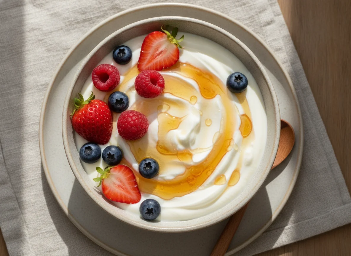 Greek Yogurt with Mixed Berries and Honey photo