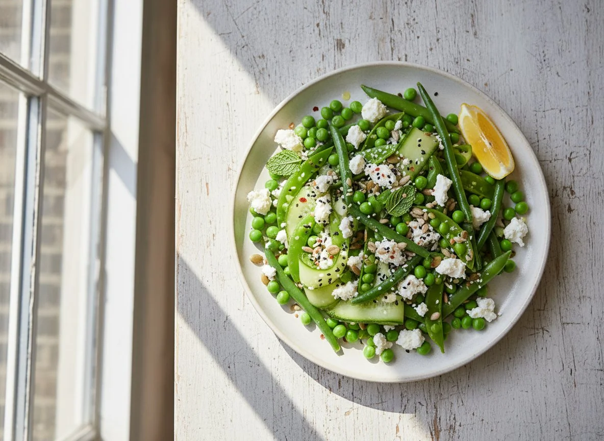 Green Bean and Pea Salad with Seeds and Feta photo
