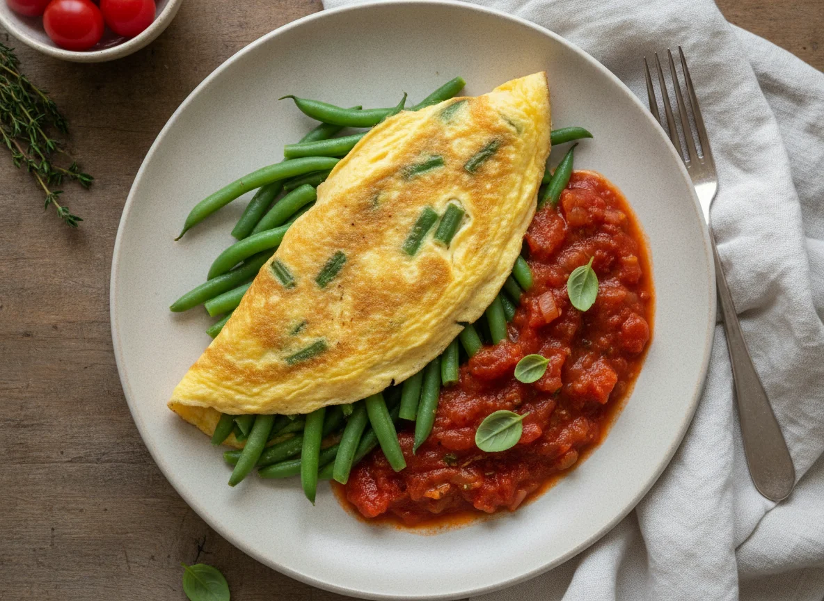 Green Bean Omelet with Tomato Sauce photo