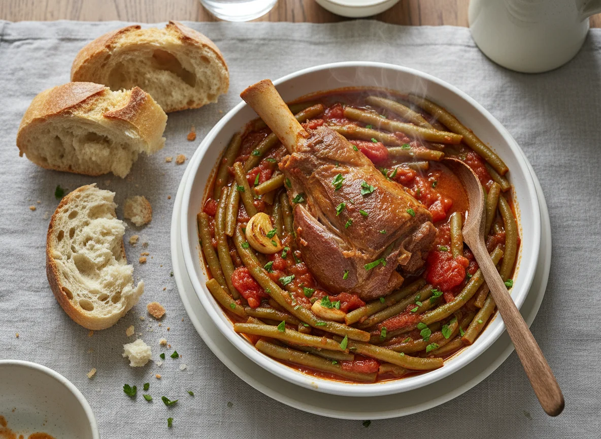 Green Bean Stew with Lamb and Bread photo