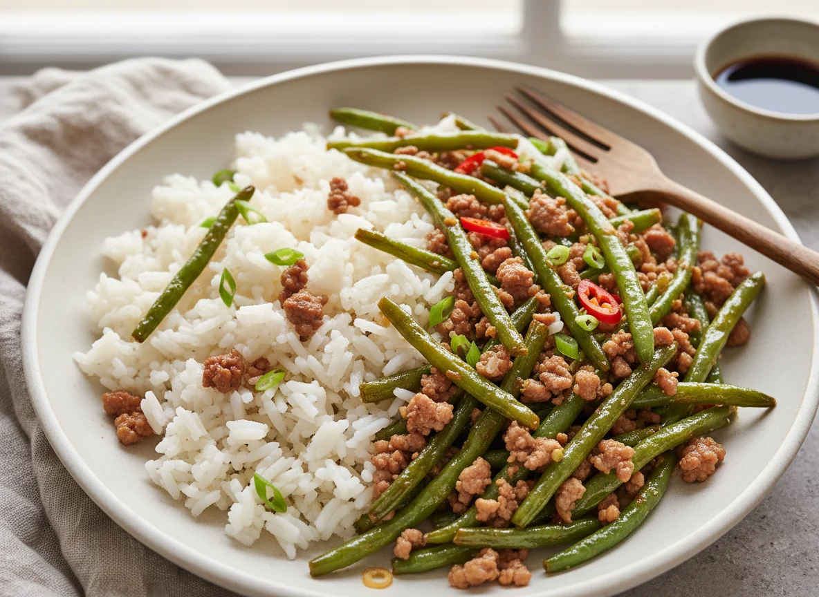 Green Beans with Ground Meat and Rice photo