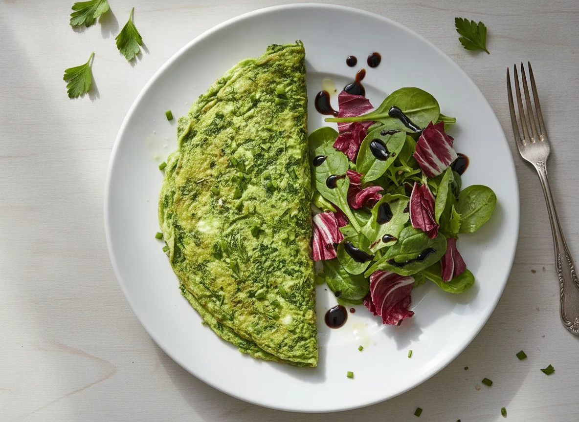 Green Herb Omelette with Mixed Leaf Salad photo