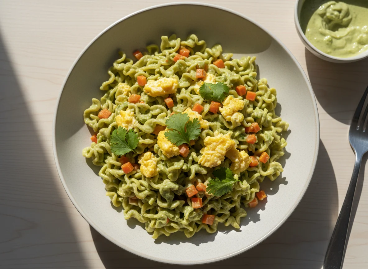 Green Noodles with Carrots and Egg photo
