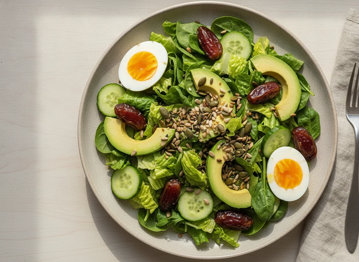 Green Salad with Hard Boiled Eggs and Date photo