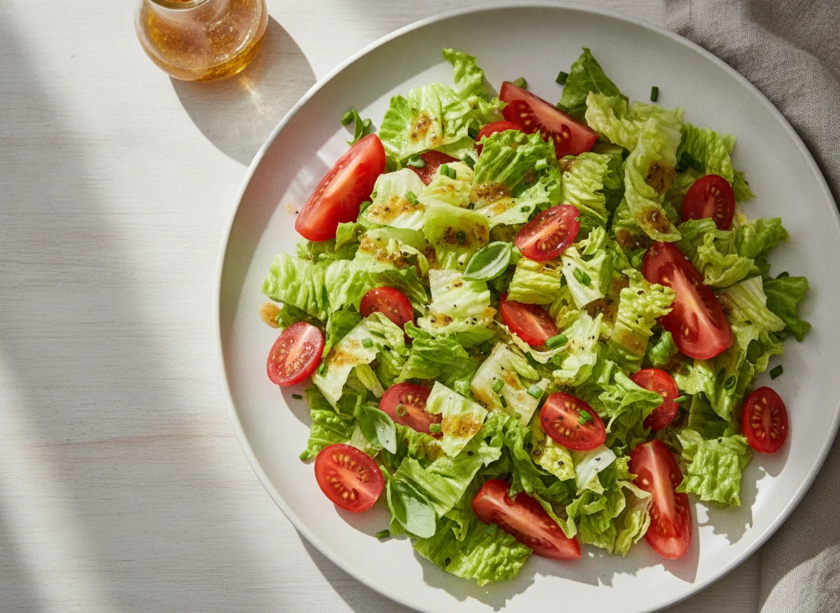 Green Salad with Tomatoes and Dressing photo