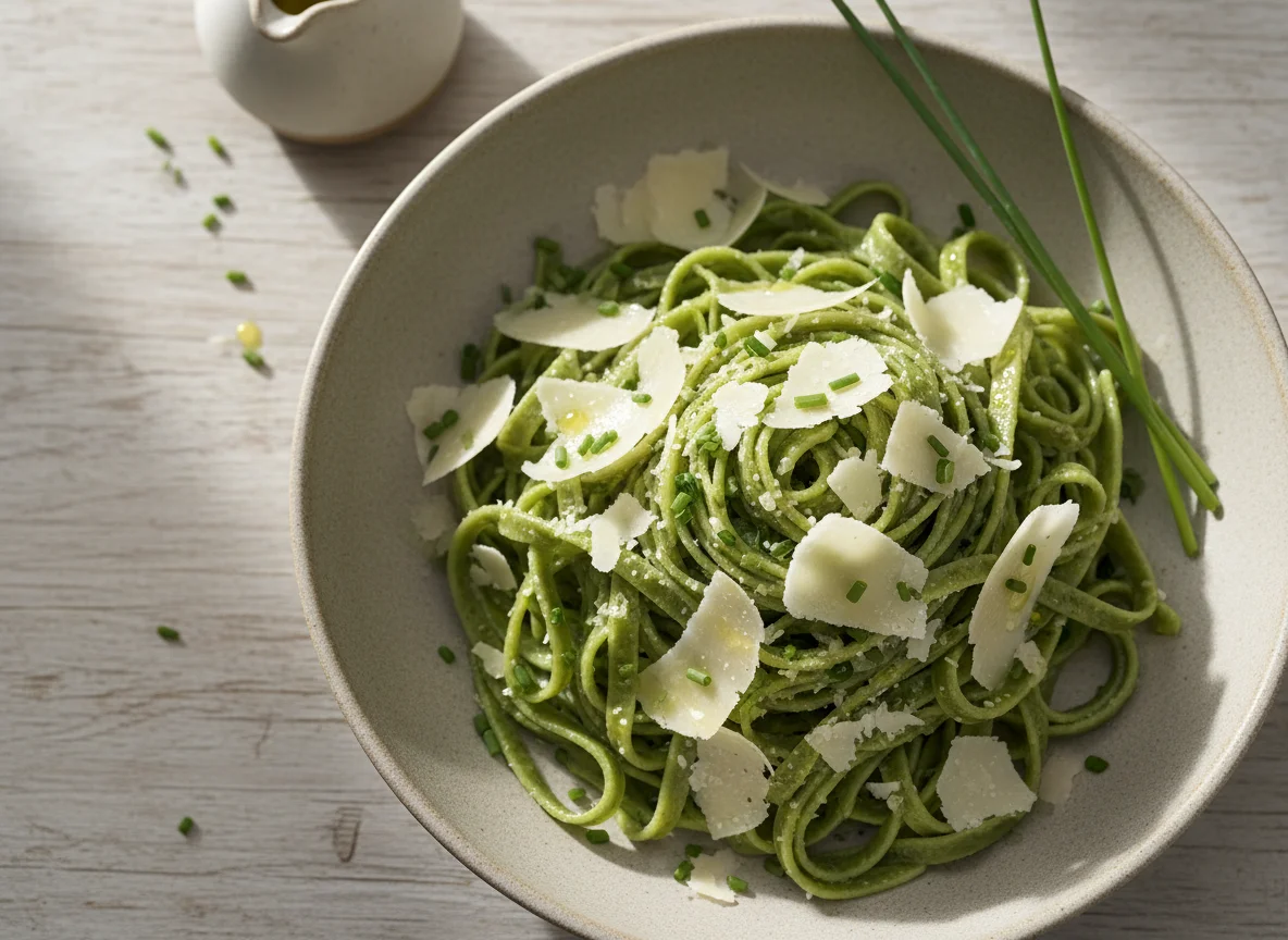 Green Tagliatelle with Cheese and Chives photo