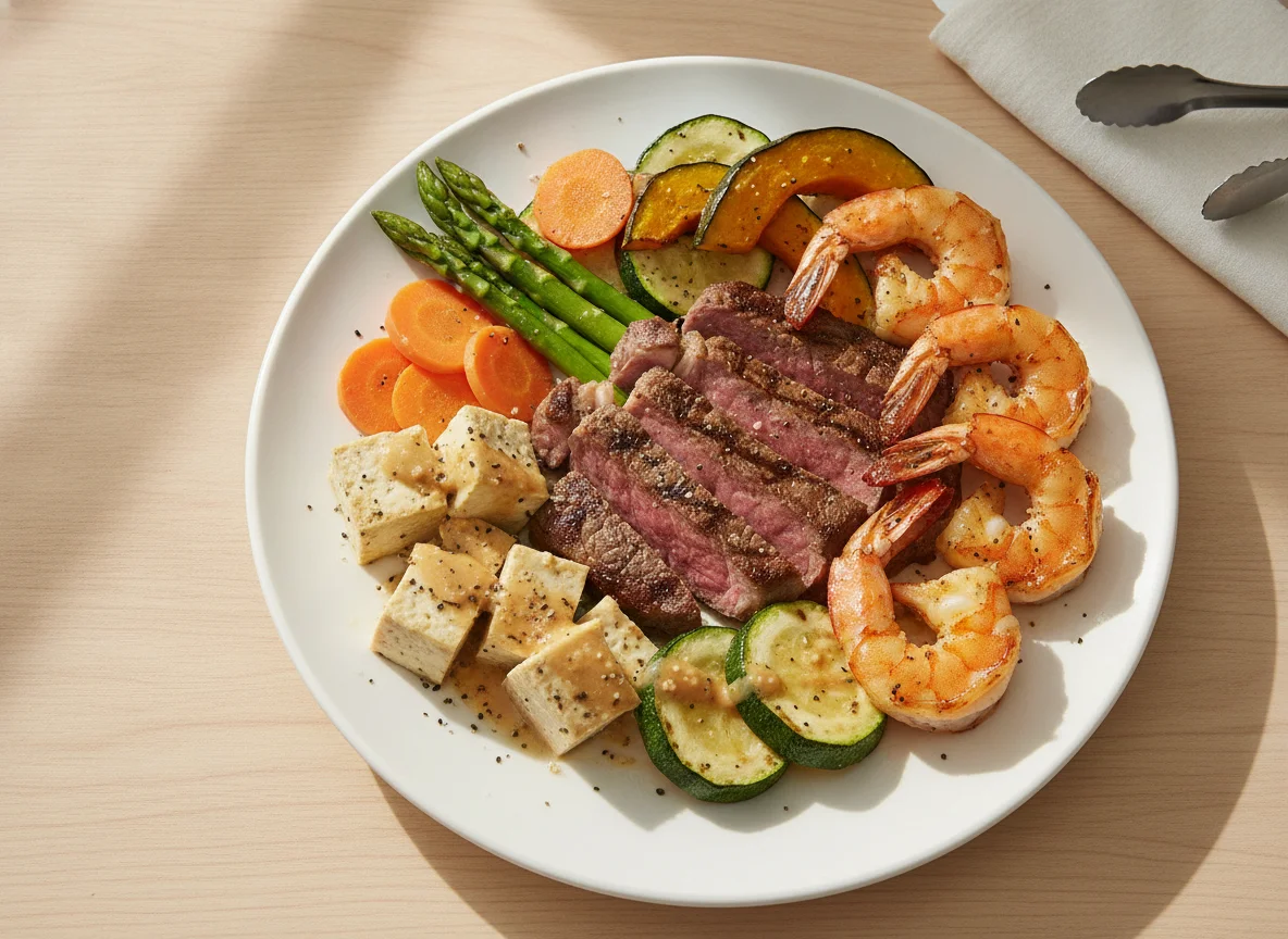 Grilled Beef and Shrimp with Mixed Vegetables photo