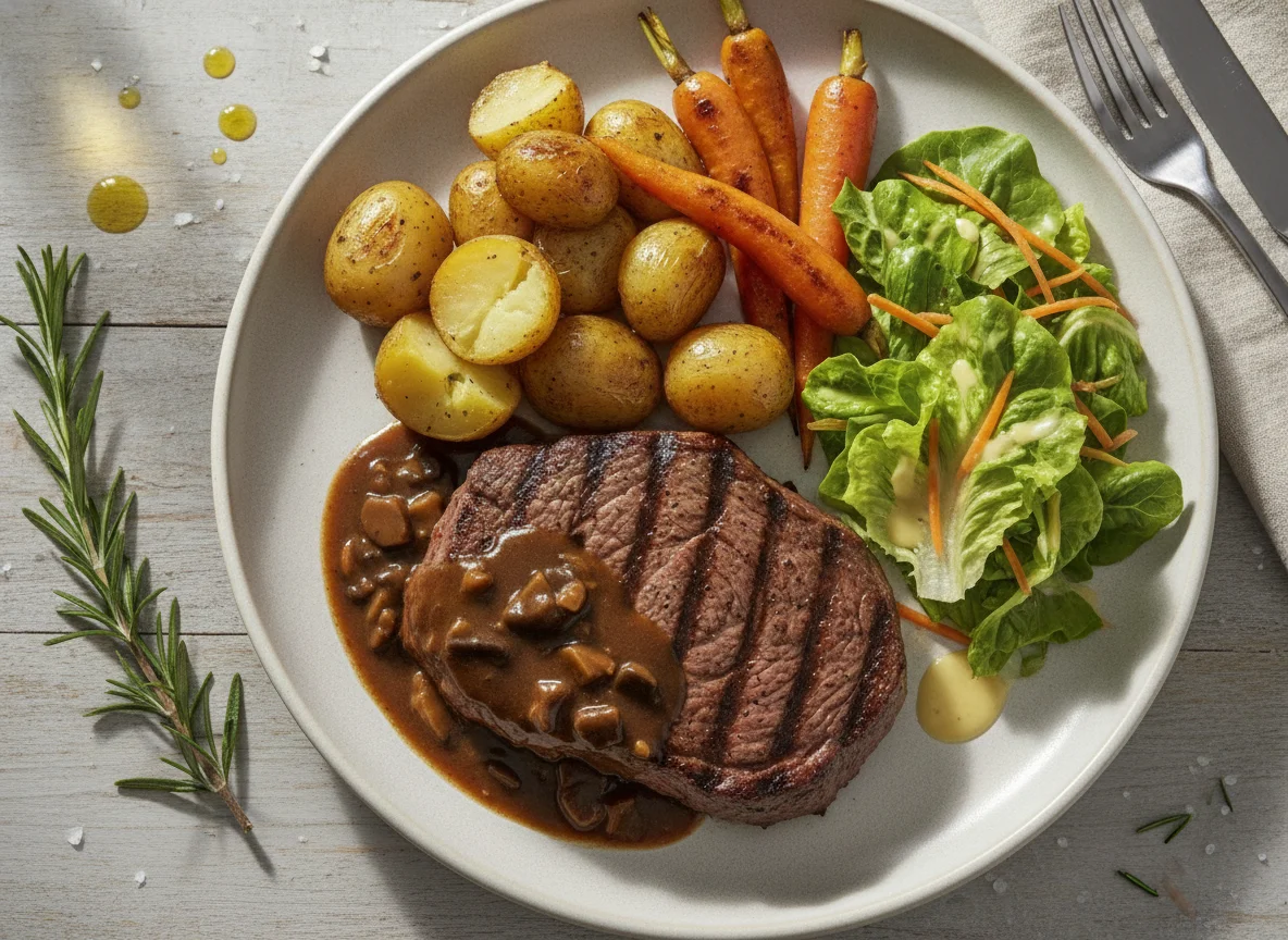 Grilled Beef Steak with Garden Salad photo