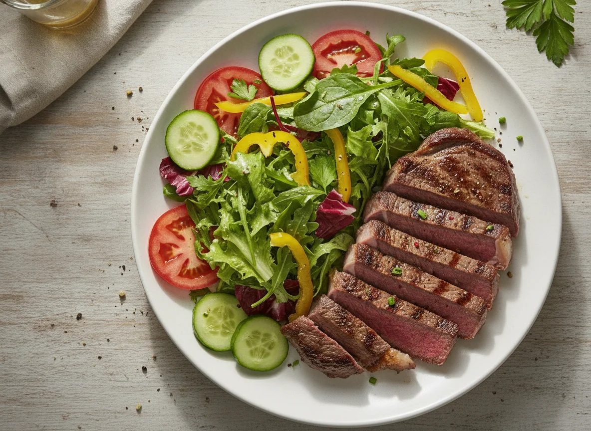 Grilled Beef Steak with Mixed Green Salad photo