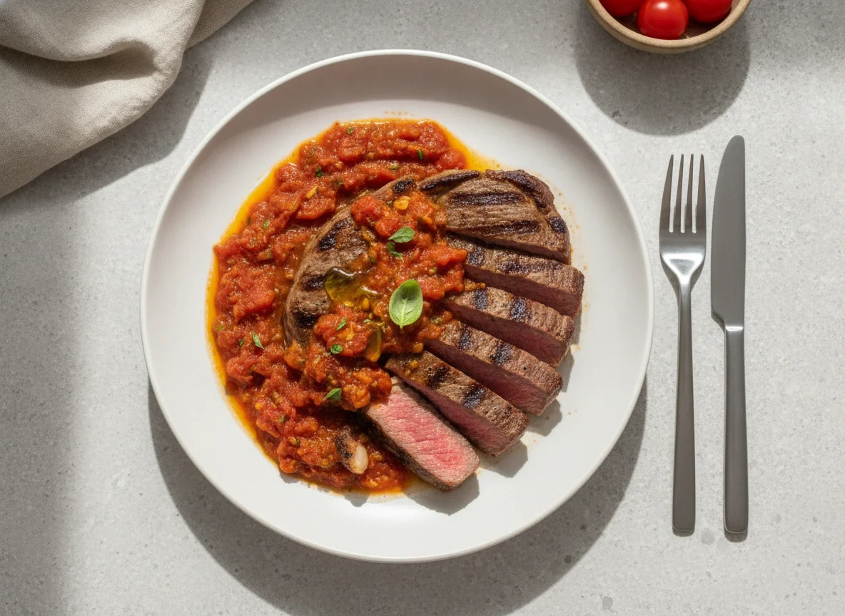 Grilled Beef Steak with Tomato Sauce photo