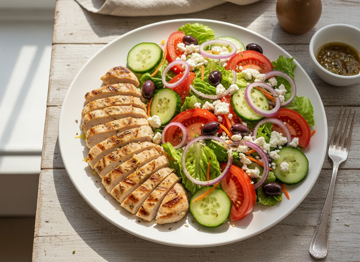 Grilled Chicken and Greek Salad photo