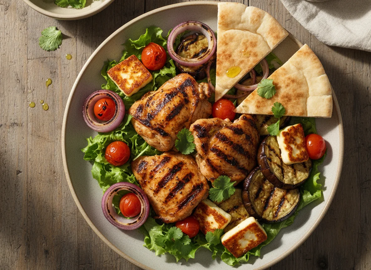 Grilled Chicken and Vegetables with Pita photo