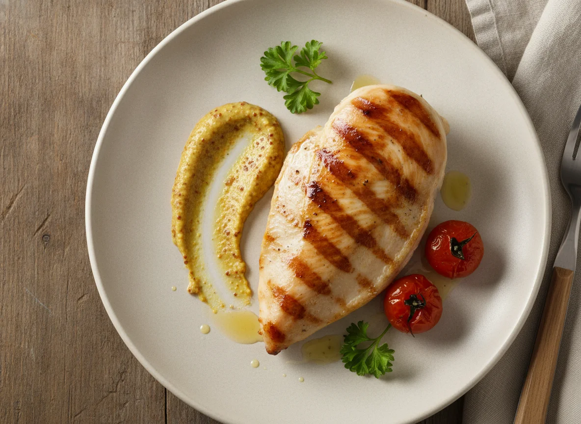 Grilled chicken breast with mustard photo