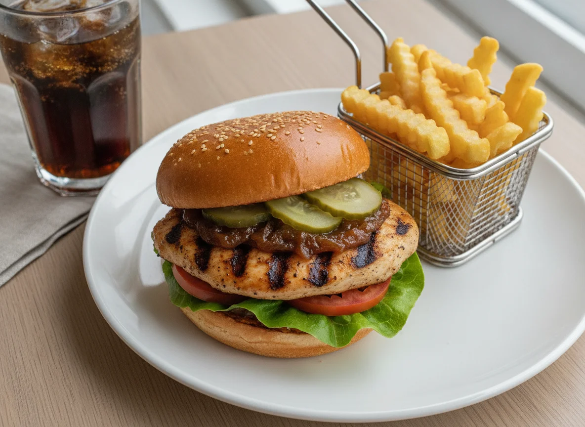 Grilled Chicken Burger with Fries photo