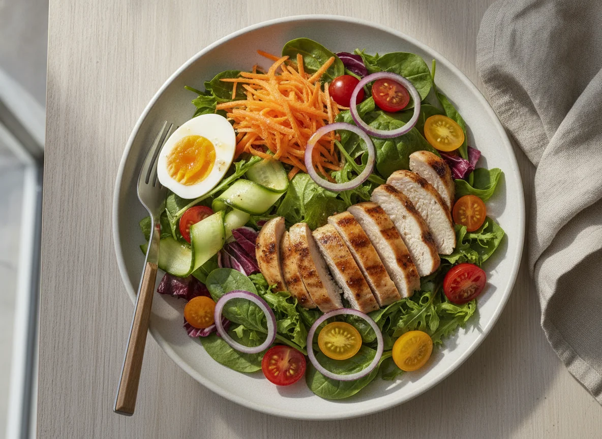 Grilled Chicken Garden Salad with Boiled Egg photo